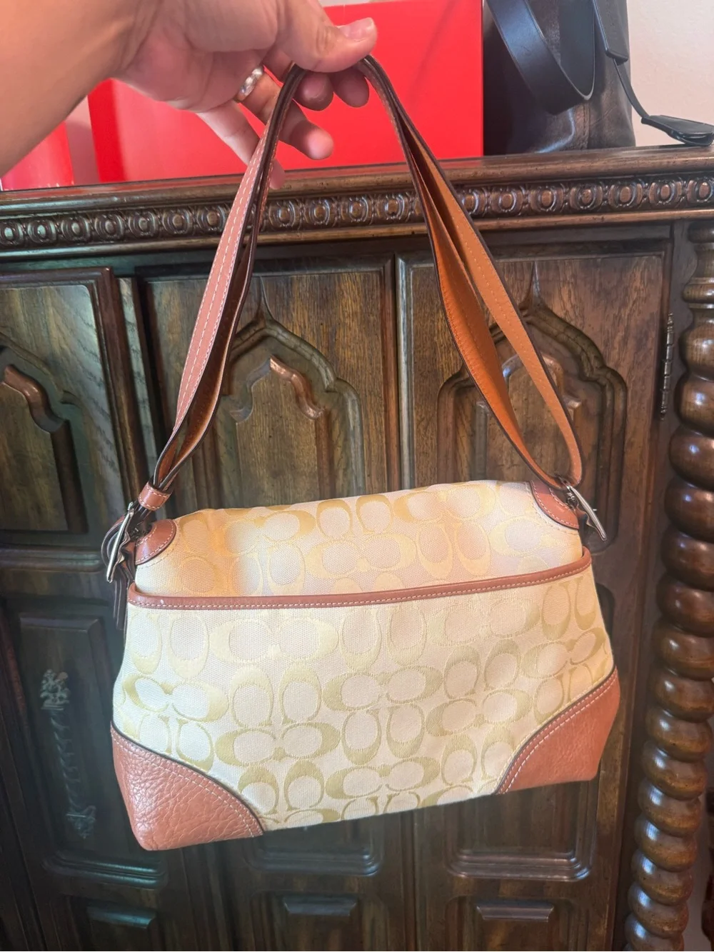 Authentic Coach Cream and Saddle Brown Shoulder Bag